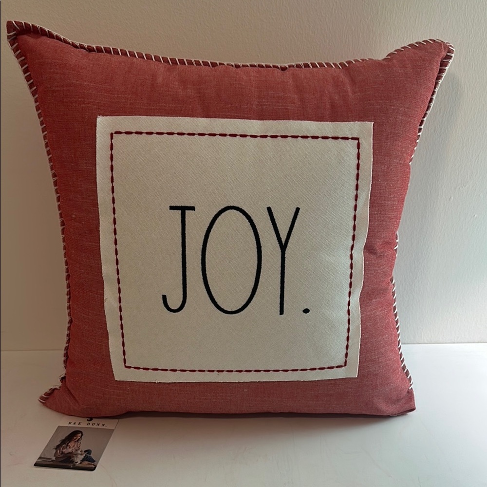 Rae Dunn Red and White Holiday Pillow with Joy Message
